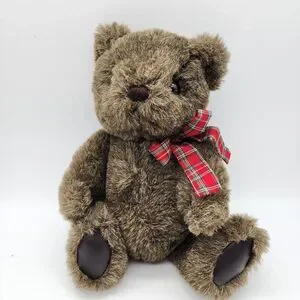 Gund | Toys | Vintage Gund Jointed Brown Teddy Bear 2 Plaid Bow Leather ...